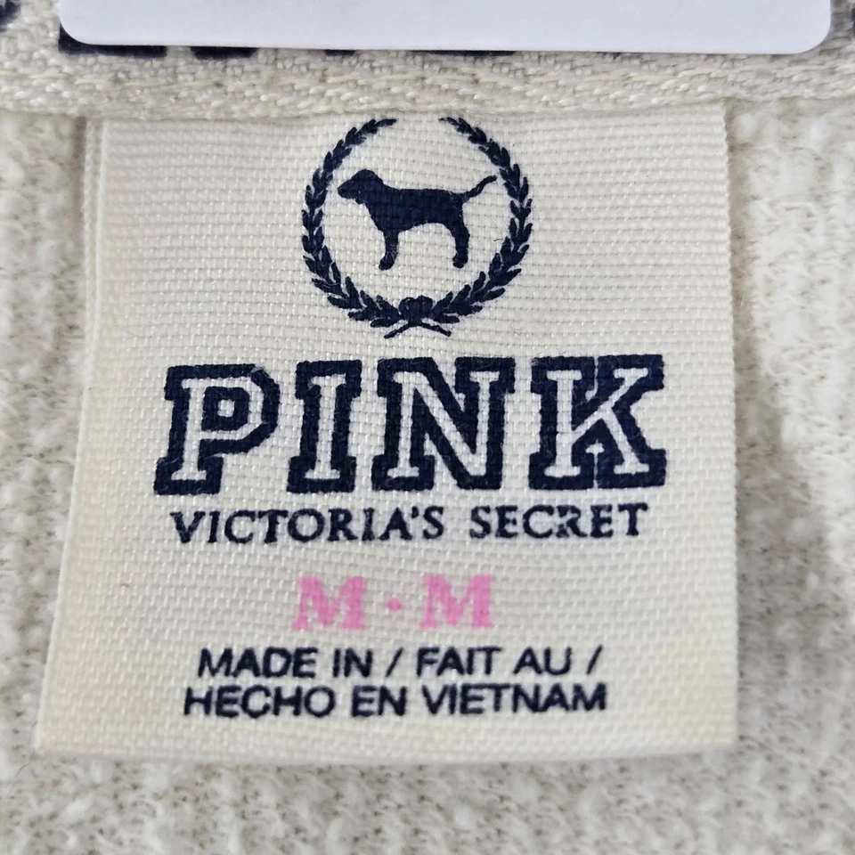 Sudadera ROSA Victoria's Secret Mujer M Blanca Campus Rayas LOVE Foto 3 de 4