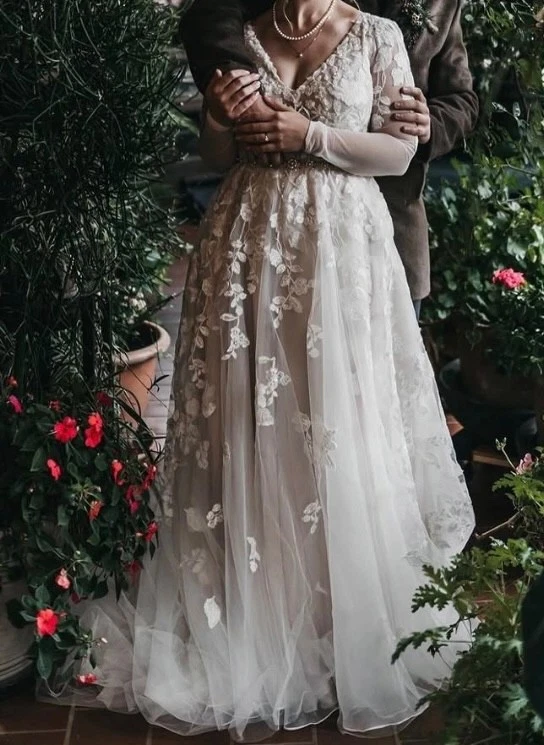 galina signature long sleeve off shoulder sequin lace wedding dress Galina Signature, SWG874 New Wedding Dress Save 36%