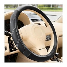 Car Steering Wheel Cover, 14.5-15" Non-Slip Soft Leather Breathable Black