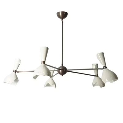 Large Stilnovo Style Brass Chandelier 5 Arm 10 Light Ceiling Lamp Christmas Gift