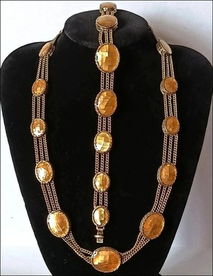 MONET Vintage Signierte Halskette Armband Set Champagner Topas Gold Parure 60er Jahre
