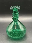 Vintage Blenko Green Rainbow Crackle Glass Bottle/Decanter No stopper GLOWS