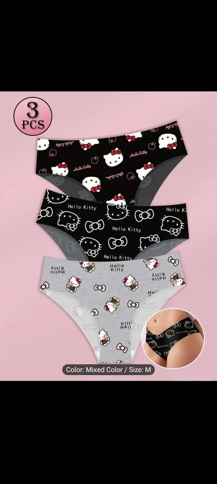 3 piezas bragas transpirables de tiro bajo Hello Kitty tamaño mediano nuevas con etiquetas Foto 2 de 4