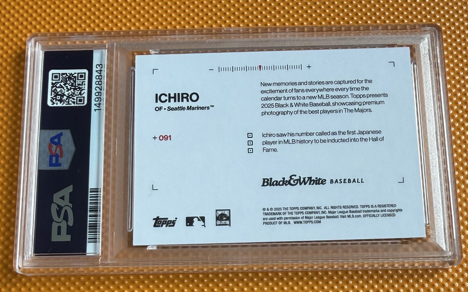 2025 Topps Black & White Ichiro Suzuki Green /99 PSA 9 Seattle Mariners view 2