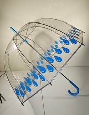 Clear Bubble Umbrella Dome Windproof Transparent Rain Umbrella Blue Raindrops