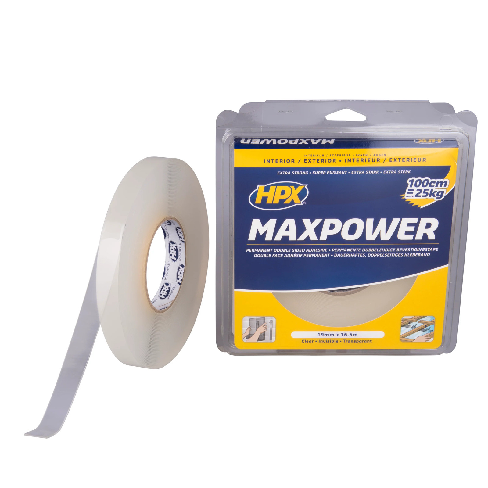 Ruban adhésif max power transparent double face puissant HPX 19mm