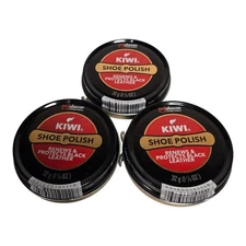 3 Pack - Kiwi Shoe Polish Renews and Protects Black Leather, 1.125 oz ( 32g )