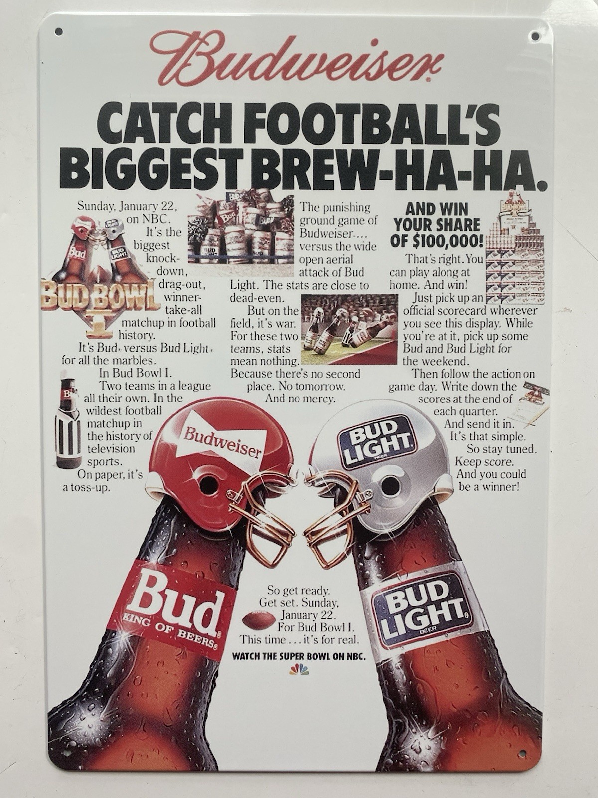Budweiser Bud Bowl Metal Sign - Bud Light - Retro Ad National Football League