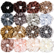 16 Scrunchies for Women - Satin Hair Ties and Bands, Big Ponytail Holders