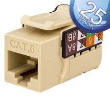 Vertical Cable CAT6 RJ45 Keystone Jack Network Connector - Ivory - 25 Pack