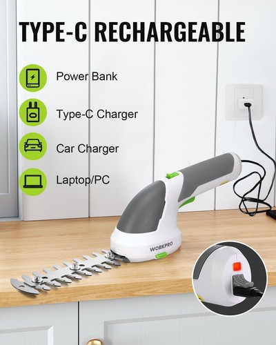 WORKPRO 2 in 1 7.2V Handheld Cordless Grass Shear & Shrubbery Trimmer White New - Picture 5 of 7