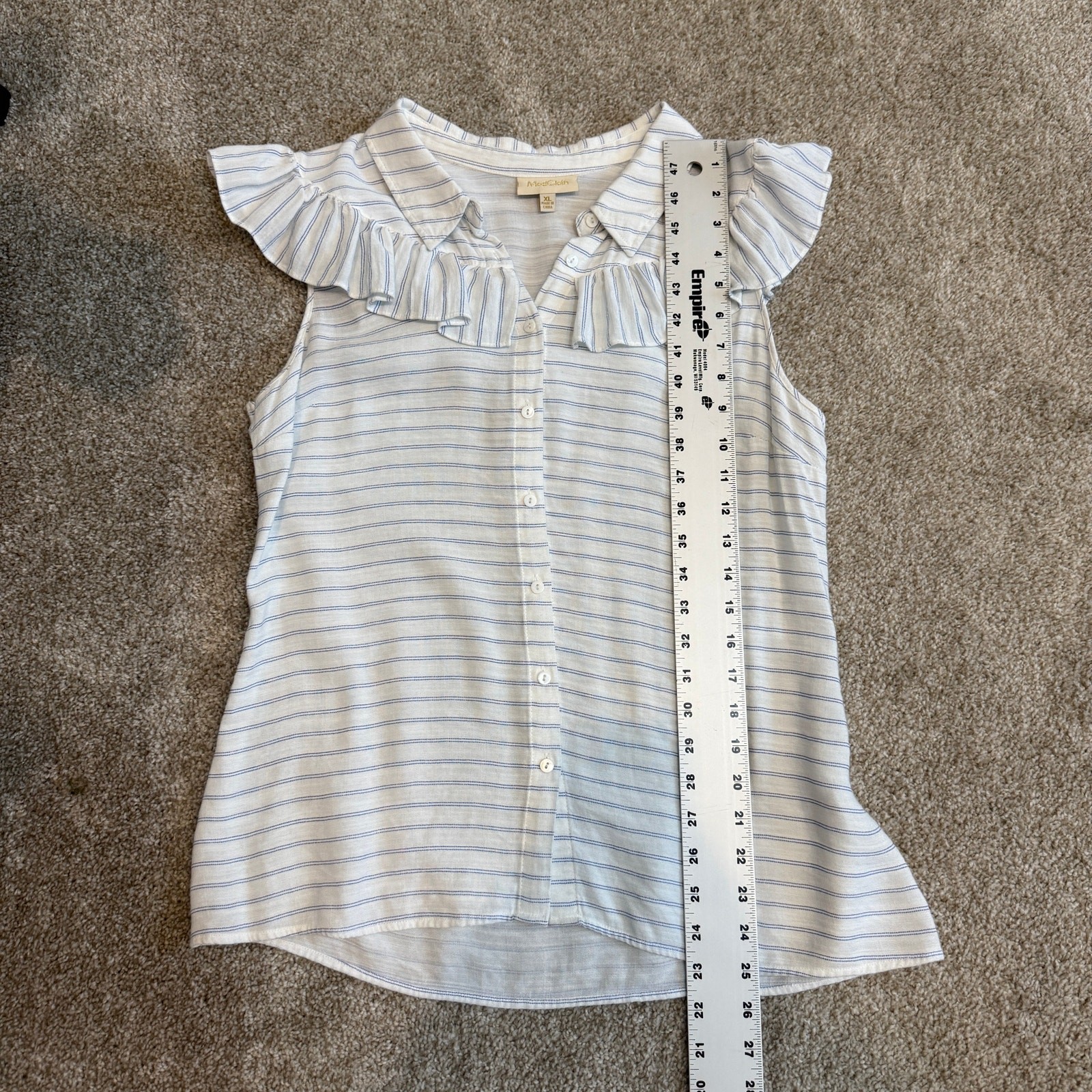 ModCloth XL ruffle collared button front striped … - image 3