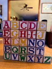 Vintage Wooden Children's Building Blocks Complete Alphabet Set of 26