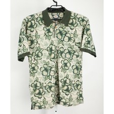 Tommy Bahama Polo Shirt Mens Medium Green Floral Hibiscus Cotton Short Sleeve