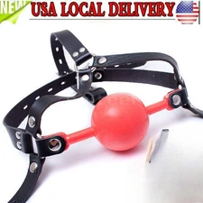 48mm Silicone Ball Open Mouth Gag PU Leather Head Harness Bondage Restraint BDSM