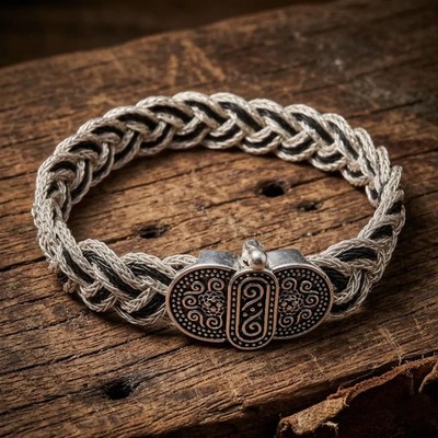 999K Silver Black White Constrast Handmade Silver 1.3cm width Men's Bracelet