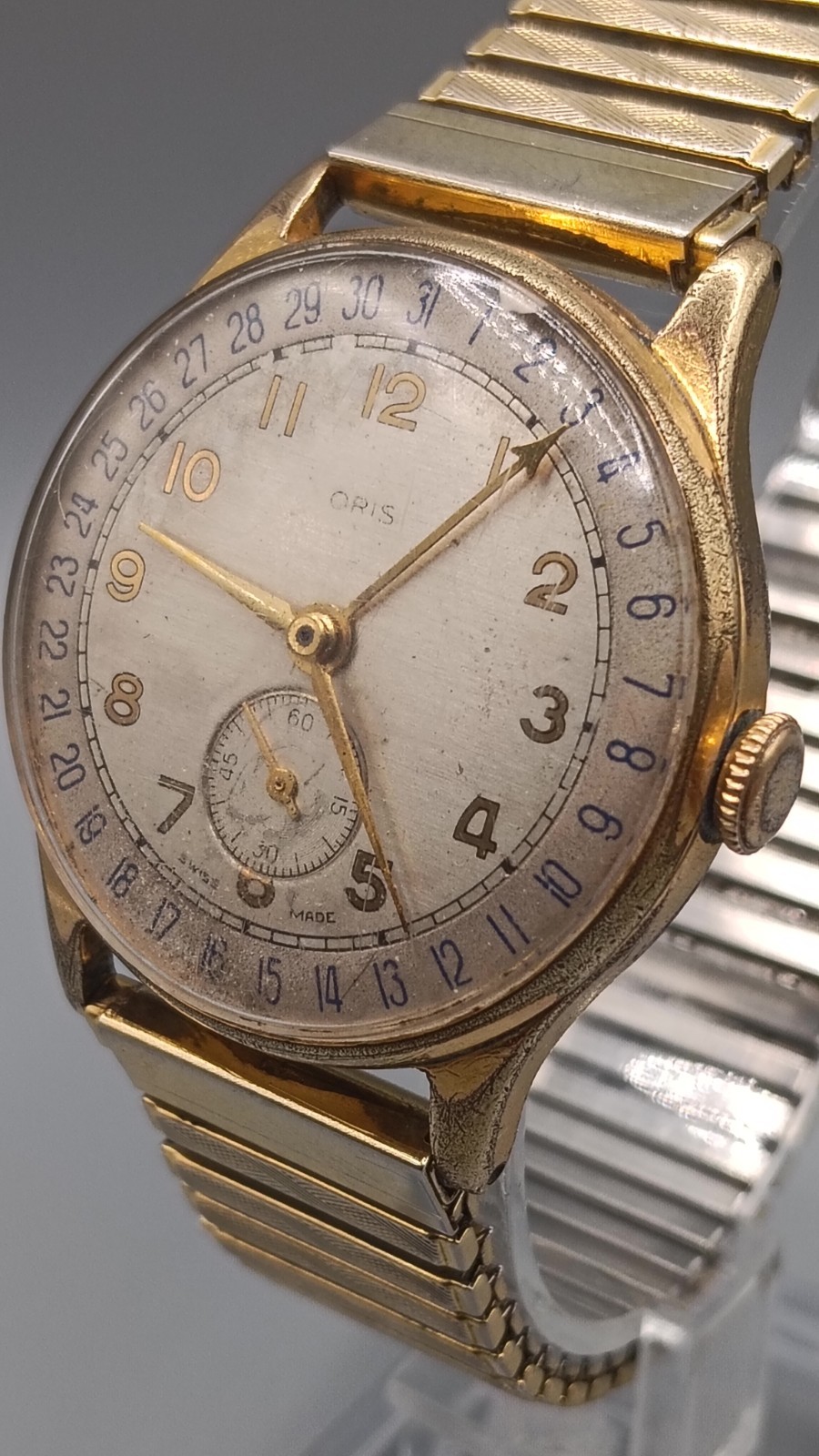 Vintage 1940s Oris Pointer Date Small Seconds Gol… - image 3