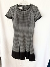 Sarah Campbell Houndstooth Fit And Flare Faux Leather Trim Dress Size 6