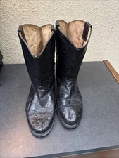 Men's Short Ostrich Leather Cowboy Boots Size 10