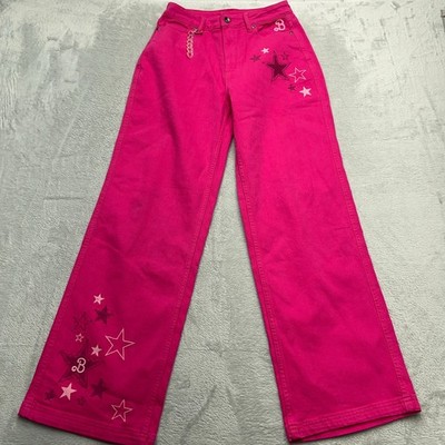 Barbie The Movie Pink Wide Leg Jeans Embroidered Stars Dollcore Size 26