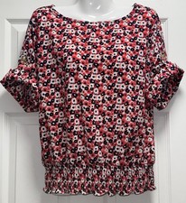 MICHAEL KORS MK SMALL short-sleeve roll up blouse smocked bottom pink 