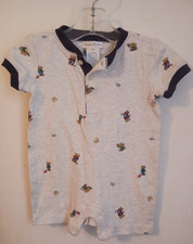 Baby Boy Ralph Lauren Romper 9 Mos Heather Cream One Piece Polo Bear Toys Print