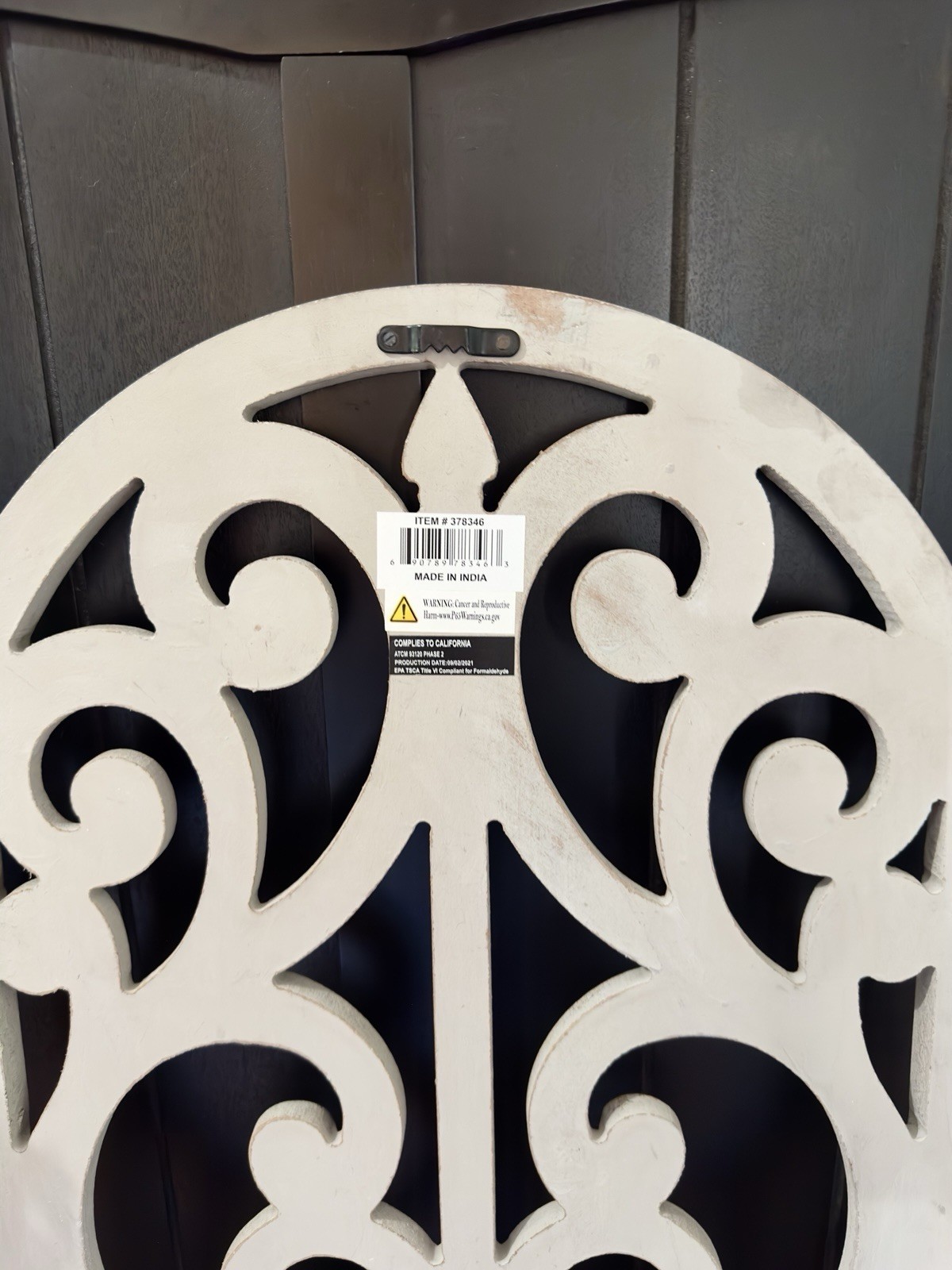 Handcarved Wood Arched/Scrolled Design Distressed Gray Wall Decor/Panel India