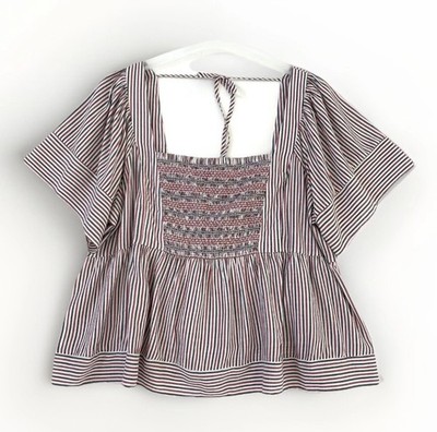 Old Navy Womens Top XXL Red White Blue Flutter Sleeves Smocked Boho Festival NWT