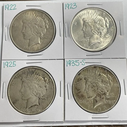 1922 1923 1925 1935-S Peace Dollar Lot of 4