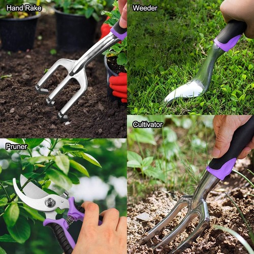 Set attrezzi da giardino ergonomici con manico in gomma in borsa vintage - Foto 9 di 9