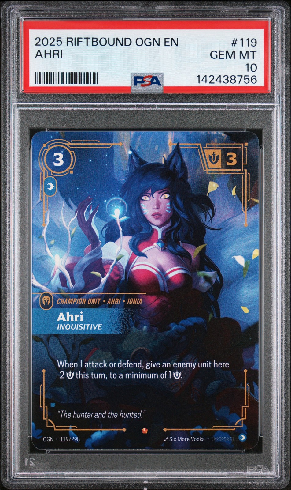 Ahri - Inquisitive 119 Riftbound: League Of Legends Ogn-origins Riftbound PSA 10