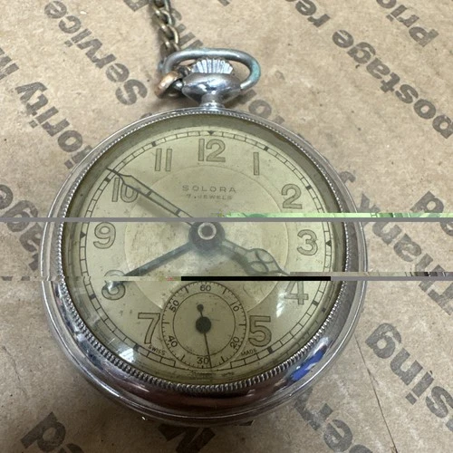 Antique Solora Mechanical Alarm Pocket Watch Chrome Plated Swiss Made