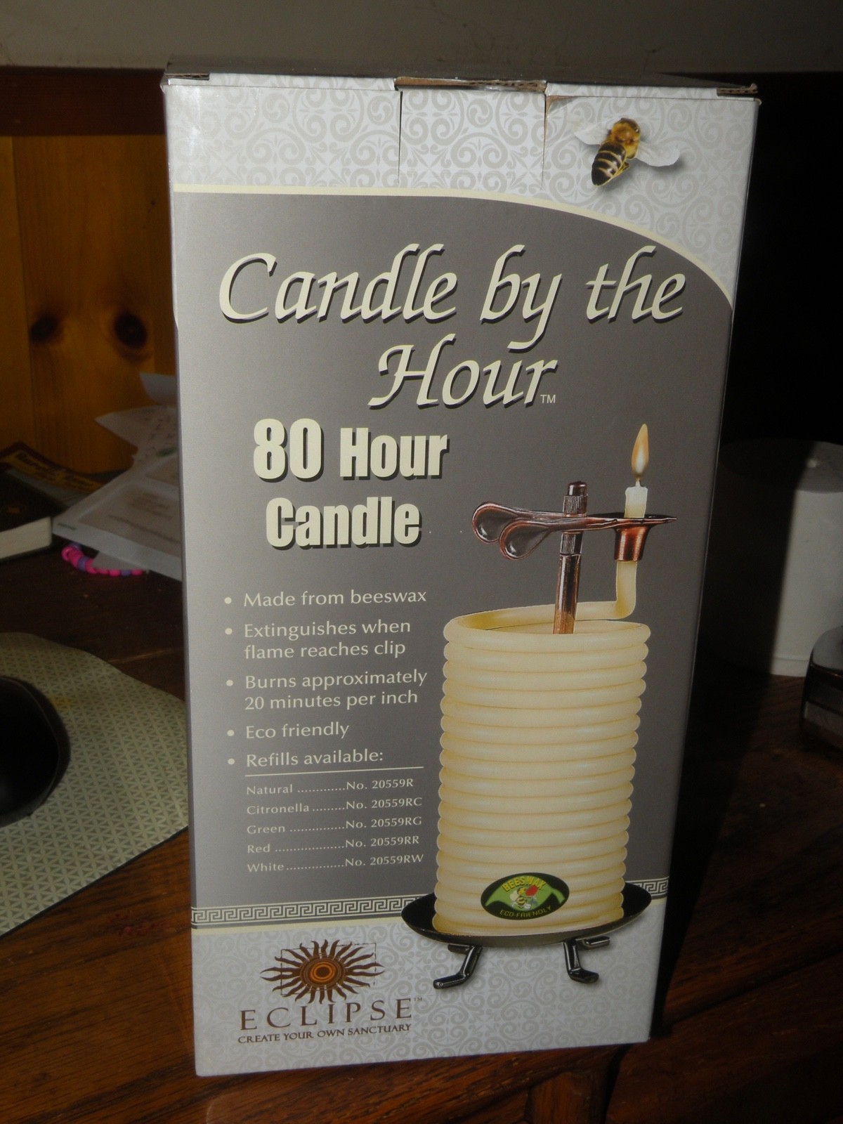 Candle by the Hour 80-Hour Vertical Eco-friendly Natural Bee
