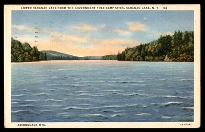 Postcard Lower Saranac Lake from Gevernment Free Camp Site NY