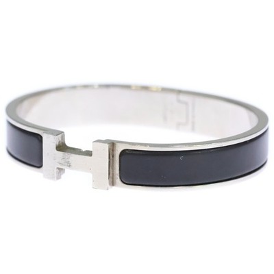 HERMES Click H Logo Enamel Bangle Bracelet Silver black Used 912c3a0e18ed5ff80cd