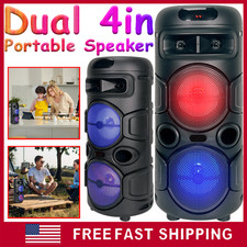 Dual 4" Woofer Portable Bluetooth Speaker Heavy Bass TWS AUX Party Sound System