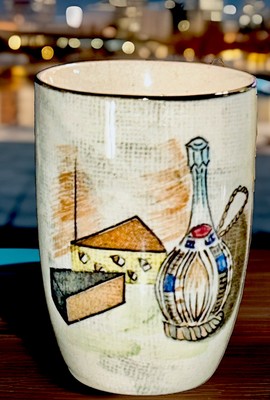 Capri by Royal Sealy Japan Sake Cup MCM Wine/Cheese Motif HandPainted