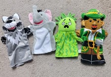 Set of 4 hand puppets for a children's puppet theater:elephant,wolf,hunter,fear