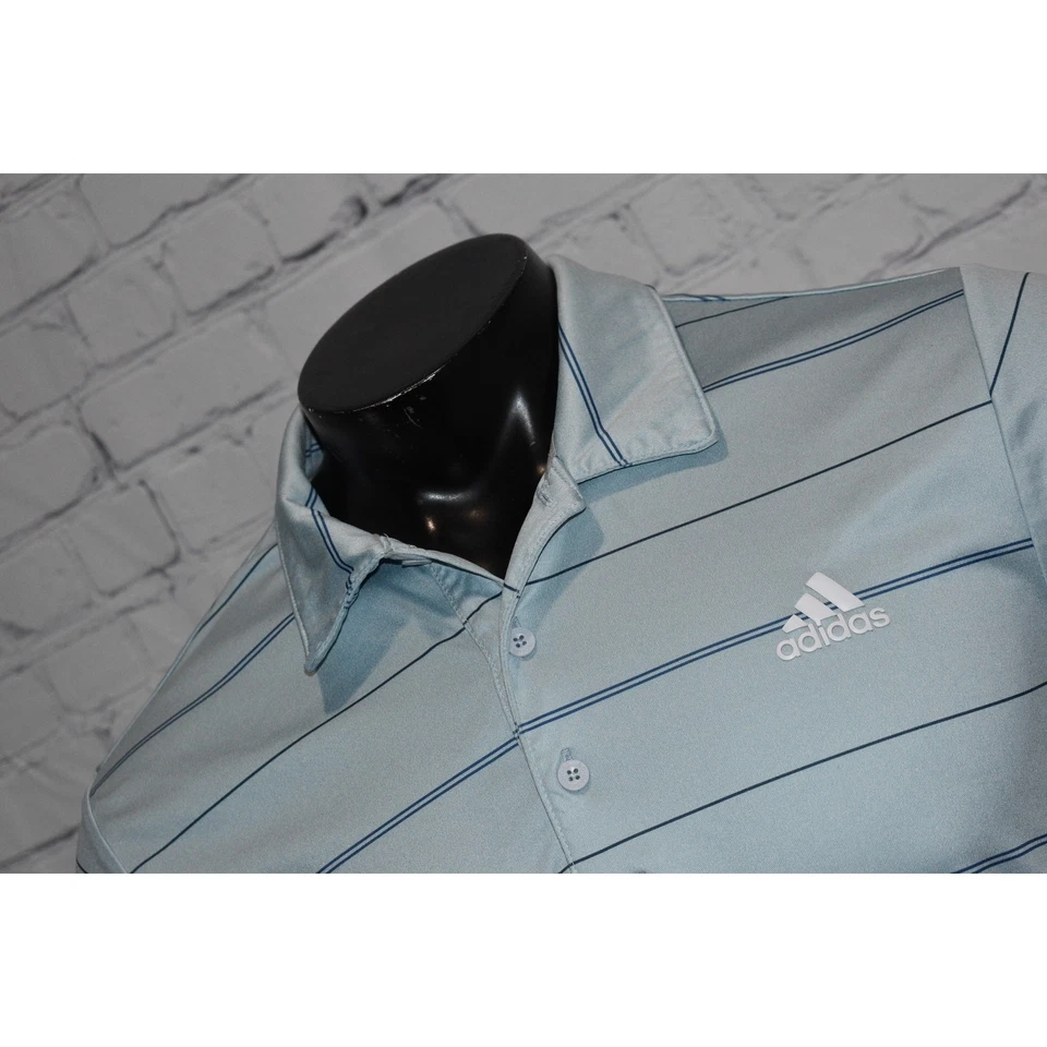 Camisa polo de golf Adidas para hombre talla pequeña poliéster rendimiento rayas azules Foto 4 de 4