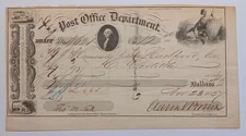 Post Office Department Transportation of the Mails Check Draft 1857 Hartford, CT