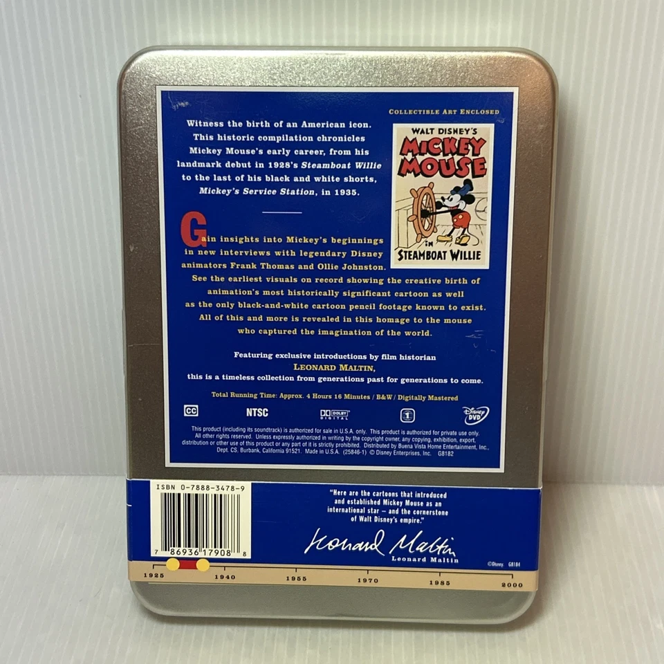 Walt Disney Treasures: Mickey Mouse in Black and White 1928-1935 (DVD, 2002) Tin Foto 3 de 4