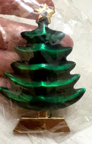 Home Interiors Christmas Tree Pin Brooch  Green & Gold Tree Necklace Pendant NEW