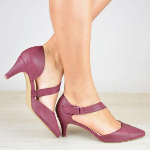 Ladies Stiletto Sandals Womens Kitten Heels Pointed Toe Casual Ankle Strap Shoes - Afbeelding 1 van 18