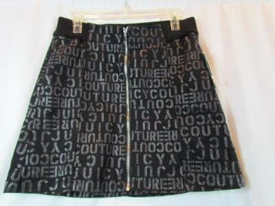 NWT Juicy Couture Black Label Stencil Print High Rise Denim Skirt Front Zip 29