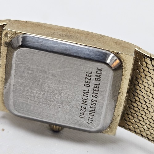 Vintage Dufonte Lucien Piccard Tank Watch Women Gold Tone Diamond Bezel Runs - Picture 9 of 14