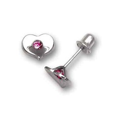 Solid 14K Gold CZ Heart CZ Studs Screw Back Earrings Love Gift Heart Studs