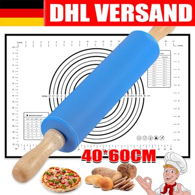Nudelholz mit Backmatte Größe Antihafte Silikonmatte mit Messung, Teigmatte