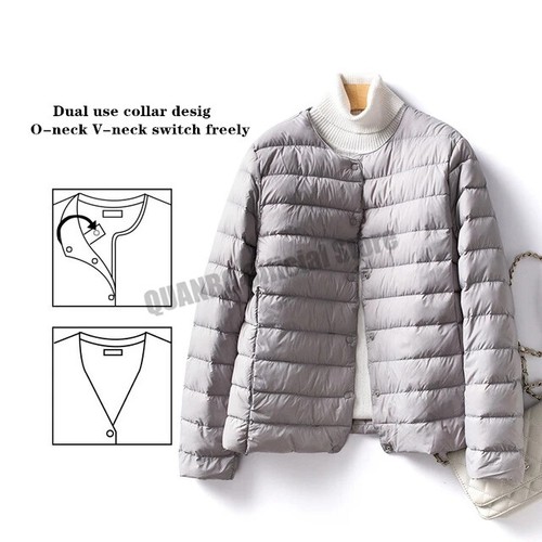 Women Duck Down Jacket O-neck Winter Warm Collarless Ultralight Quilted Puffer - 第 7/38 張圖片