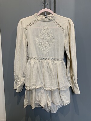 Asos Design high neck embroidered playsuit in cream UK