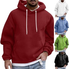 Men Plain Pullover Hoodie Casual Hooded Sweatshirt Long Sleeve Classic Tops    